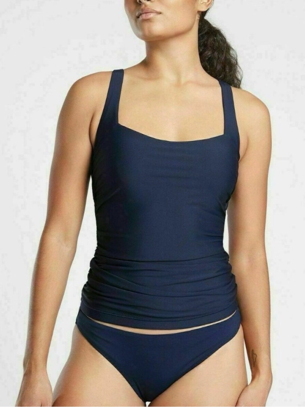 Athleta Square Neck Bra Cup Tankini Dress Blue